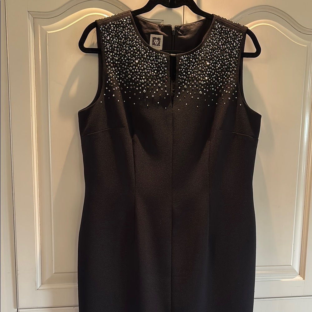 Anne Klein Black Embellished Sheath Cocktail Dress